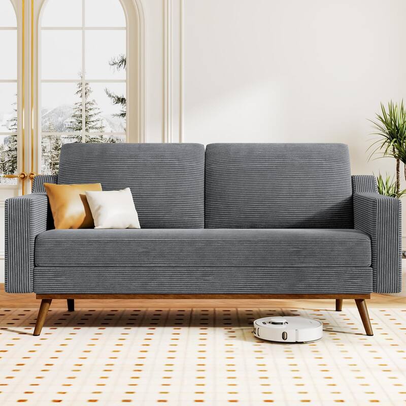 Vipbear - 65.4" Loveseat Sofa,Comfy  Cotton Terry Cloth Love Seat Couches for Living Room,Mid Century Modern Small Couch - Gray