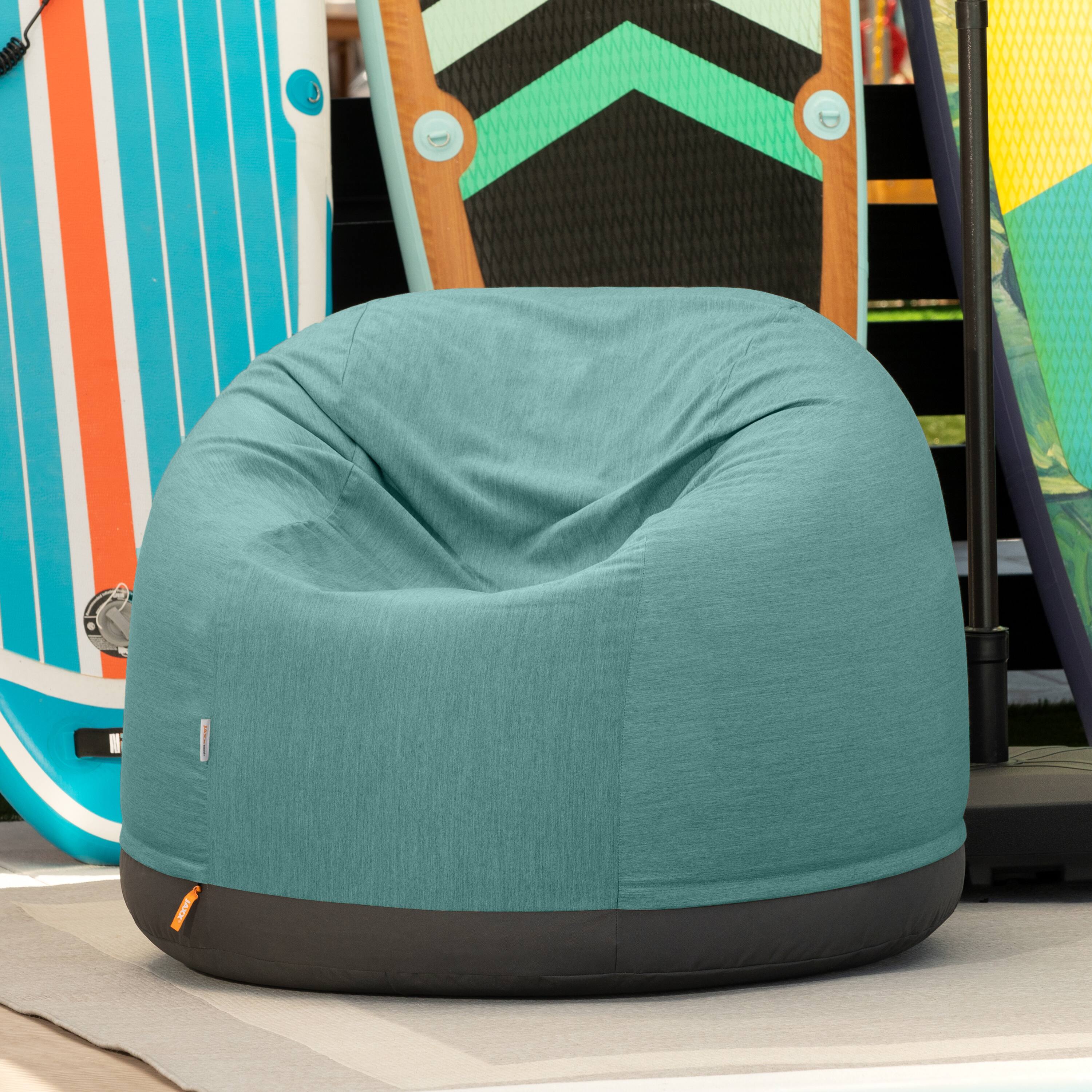 Left. Jaxx - Jaxx Palmetto Large Round Outdoor Bean Bag Club Chair - Sunbrella Breeze - Breeze.