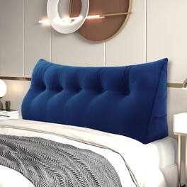 wowmax - Wedge Headboard Pillow Queen - Deep Velvet Reading Pillow for Bed - Blue