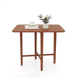 Pefilos - Foldable Dining Table,2 Drop-Leaf Panels Rubber Wood Legs,X-Base,Walnut - Brown