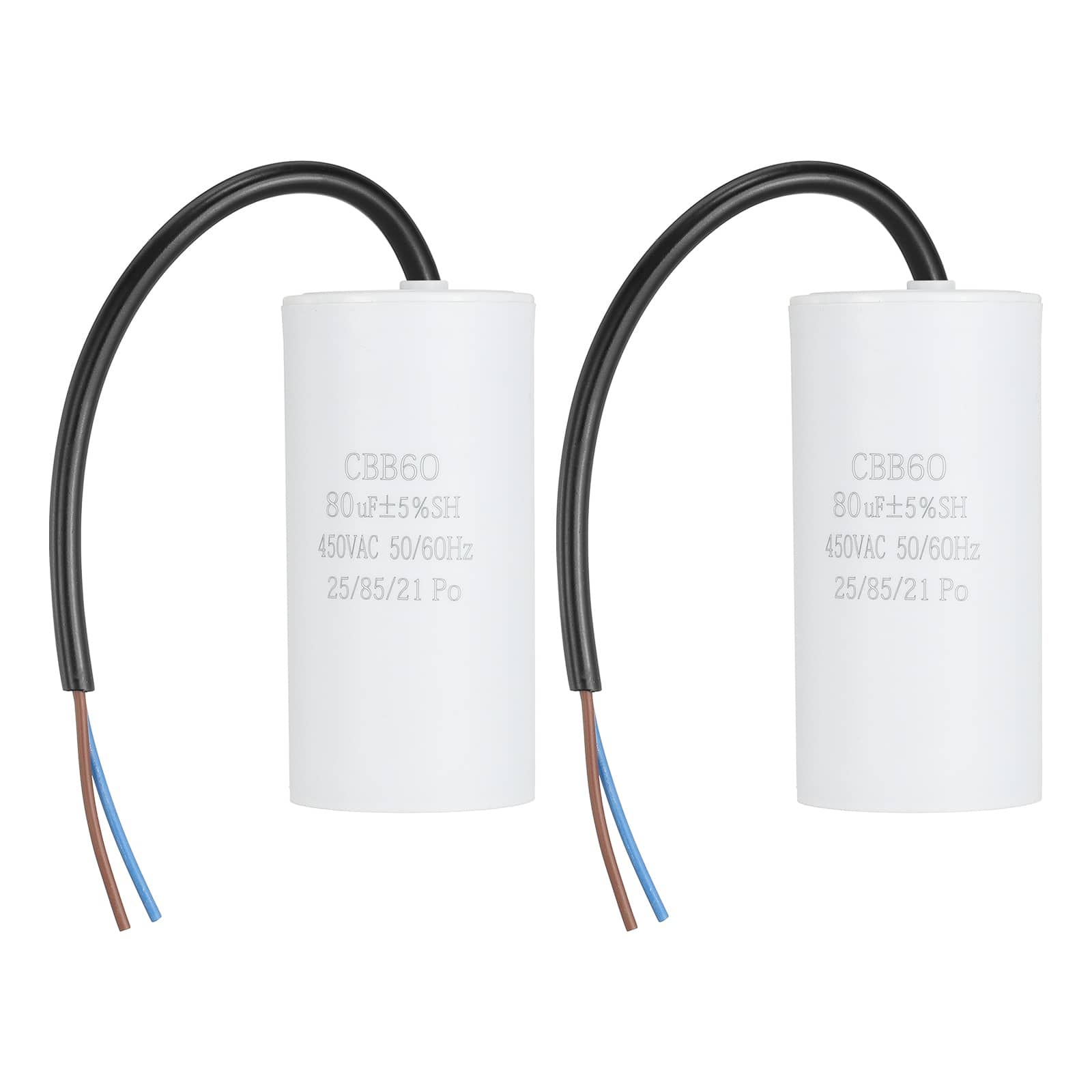 Unique Bargains - 2pcs 80uF CBB60 Run Capacitor, AC 450V 2 Wires 50/60Hz Cylinder 102x50mm for Air Compressor, Water Pump - White price history on PriceWatchPro