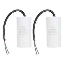 Unique Bargains - 2pcs 80uF CBB60 Run Capacitor, AC 450V 2 Wires 50/60Hz Cylinder 102x50mm for Air Compressor, Water Pump - White