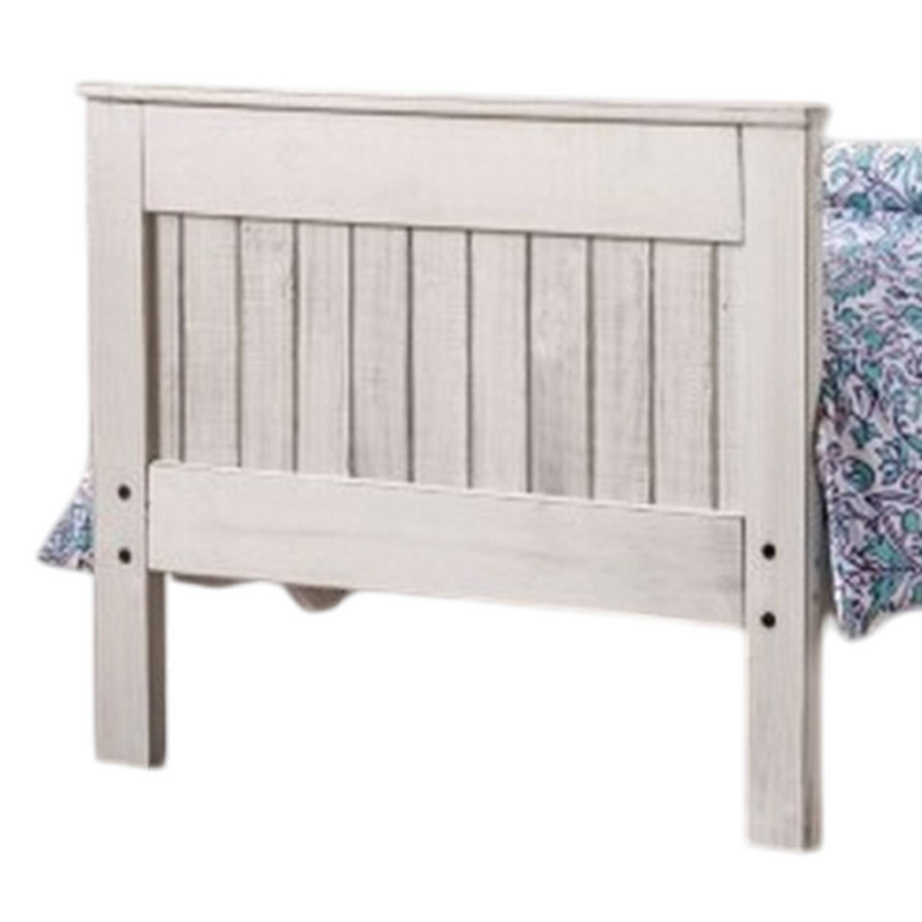 Alt View 3. Manhattan Lane - Waly Queen Bed, Farmhouse Plank Design, Classic White Solid Pine Wood - Weathered White.