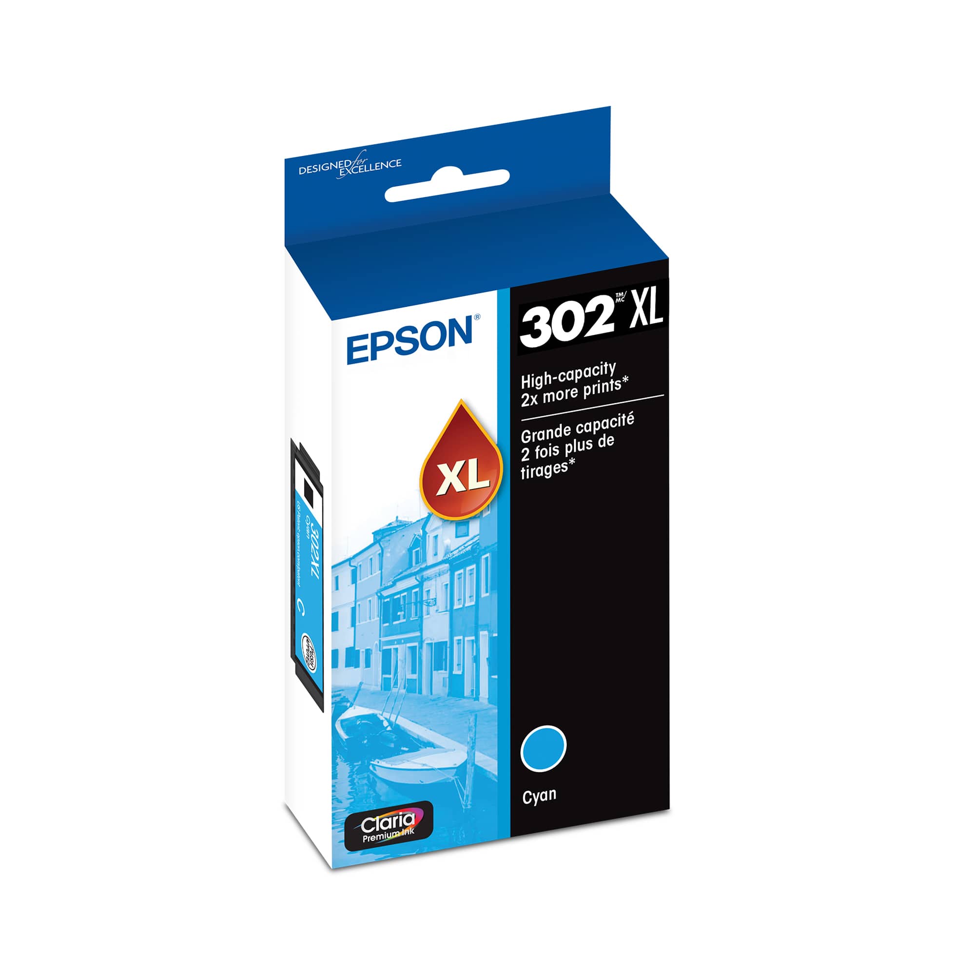 DESIGNED FOR EXCELLENCE

EPSON

302 XL

High-capacity
2x more prints*

Grande capacité
2 fois plus de tirages*

Cyan

Claria
Premiun Ink