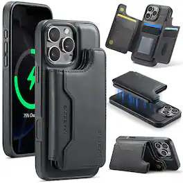 Dteck - for Apple iPhone 16 Pro Max Magnetic Wallet Case,2-in-1 Detachable RFID Blocking Card Slots Pocket,Mag Safe Compatible - Black
