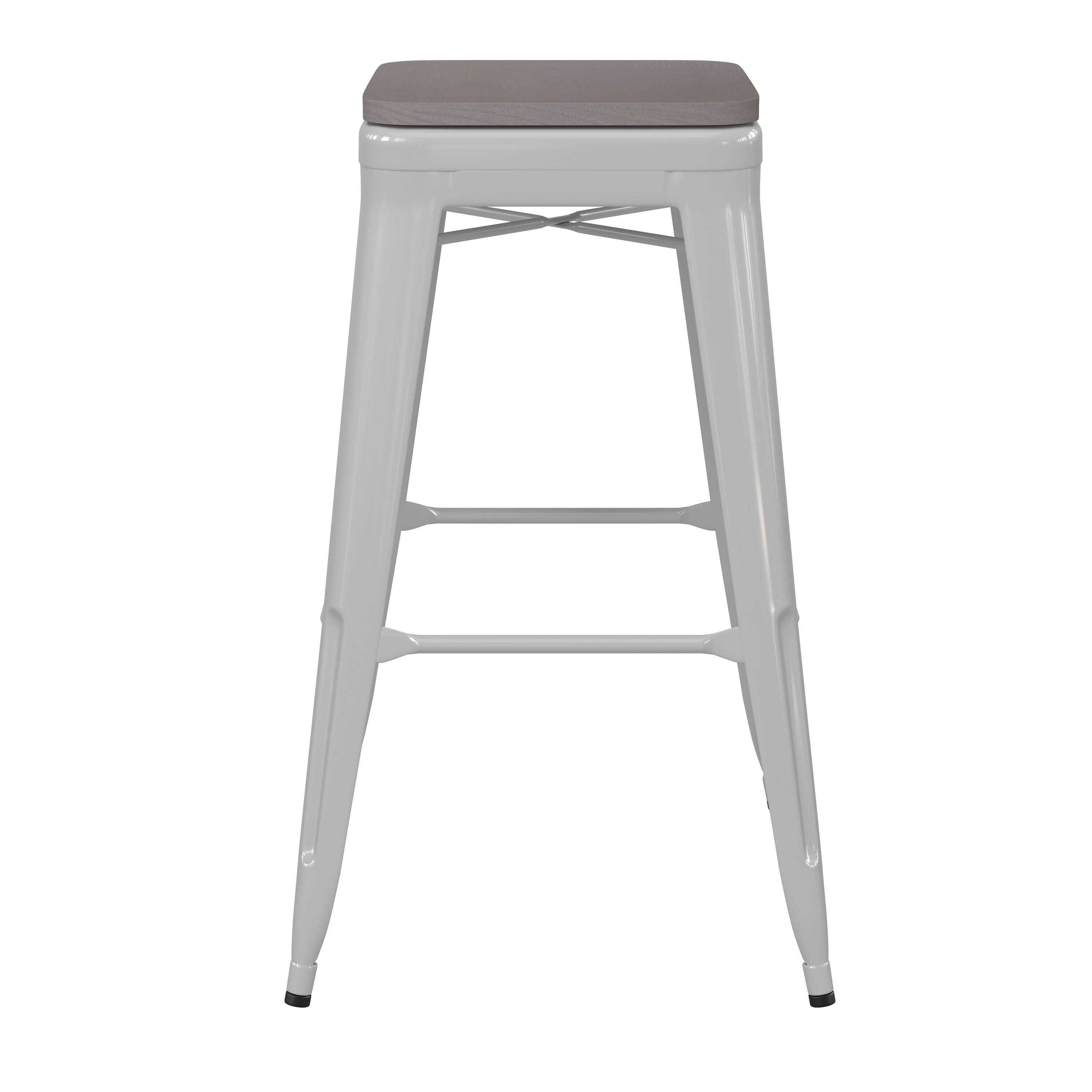 Alt View 10. Emma + Oliver - Kam Backless Metal Indoor-Outdoor Stool with All-Weather Polystyrene Seat - Gray Seat/White Frame.