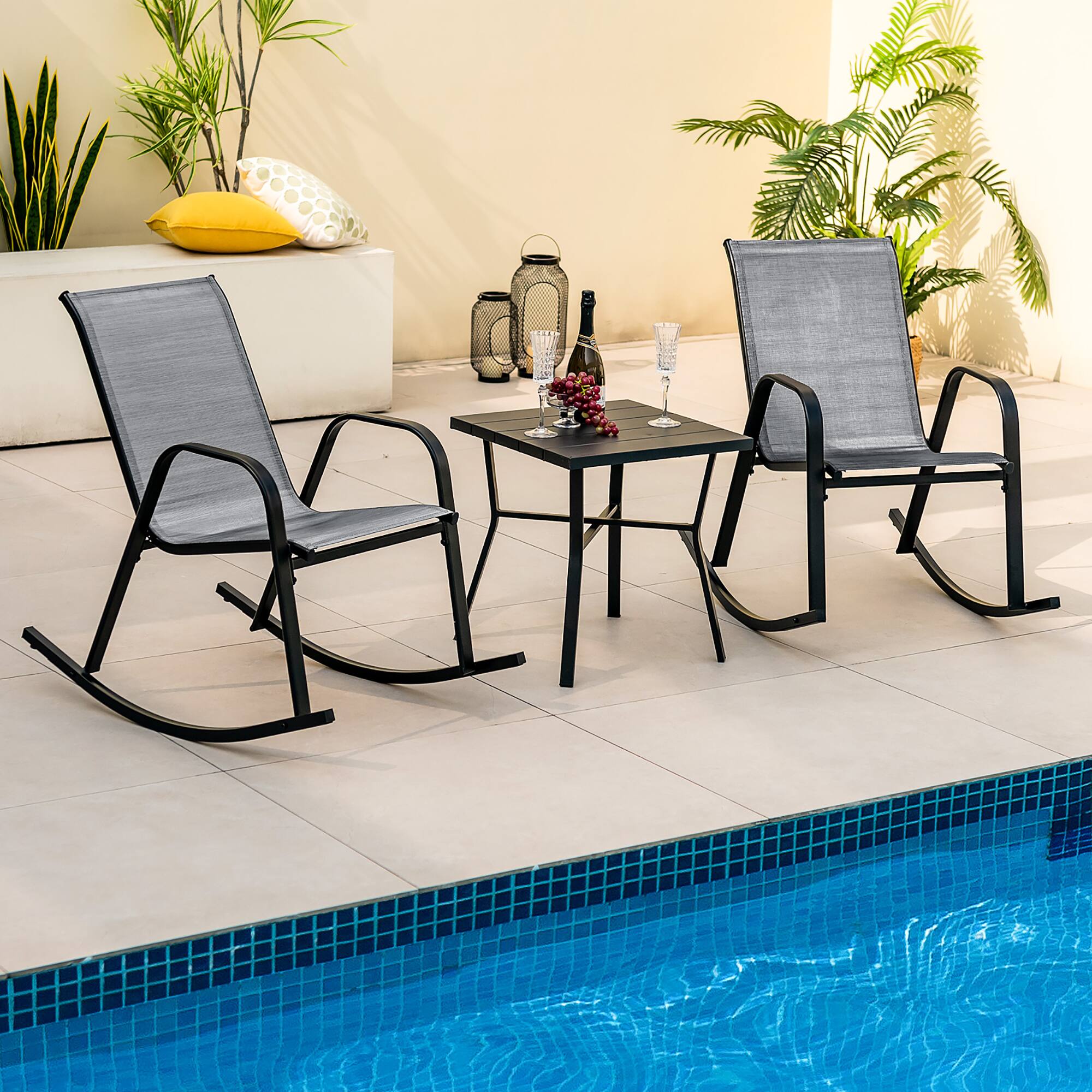 Alt View 3. Gymax - Gymax 4pcs Patio Rocking Chair Heavy-Duty Metal Rocker Outdoor Anti-Slip Gray - Gray.