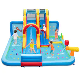 Gymax - Inflatable Water Slide w/ Long Slide Climbing Wall Splash Pools without Blower - Multicolor