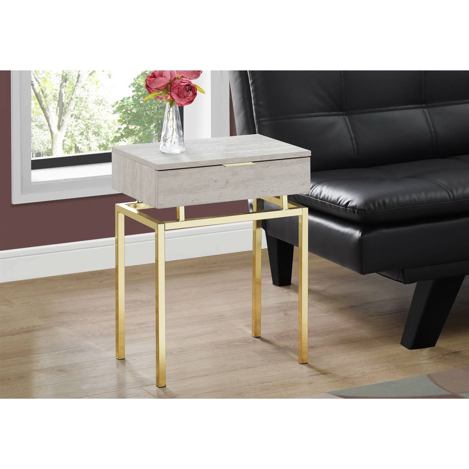 Angle. Hivvago - Hivvago 24in Modern End Table 1 Drawer Nightstand - Beige/Gold.