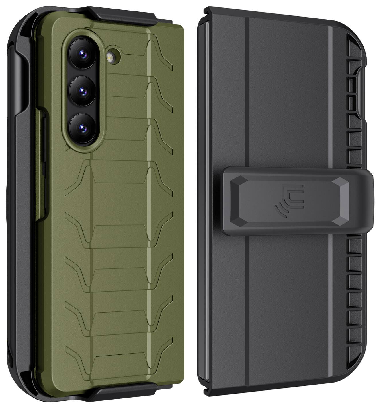 Alt View 2. Nakedcellphone - Combo for Samsung Galaxy Z Fold 5 - Special Ops Case and Belt Clip Holster - Olive Green.