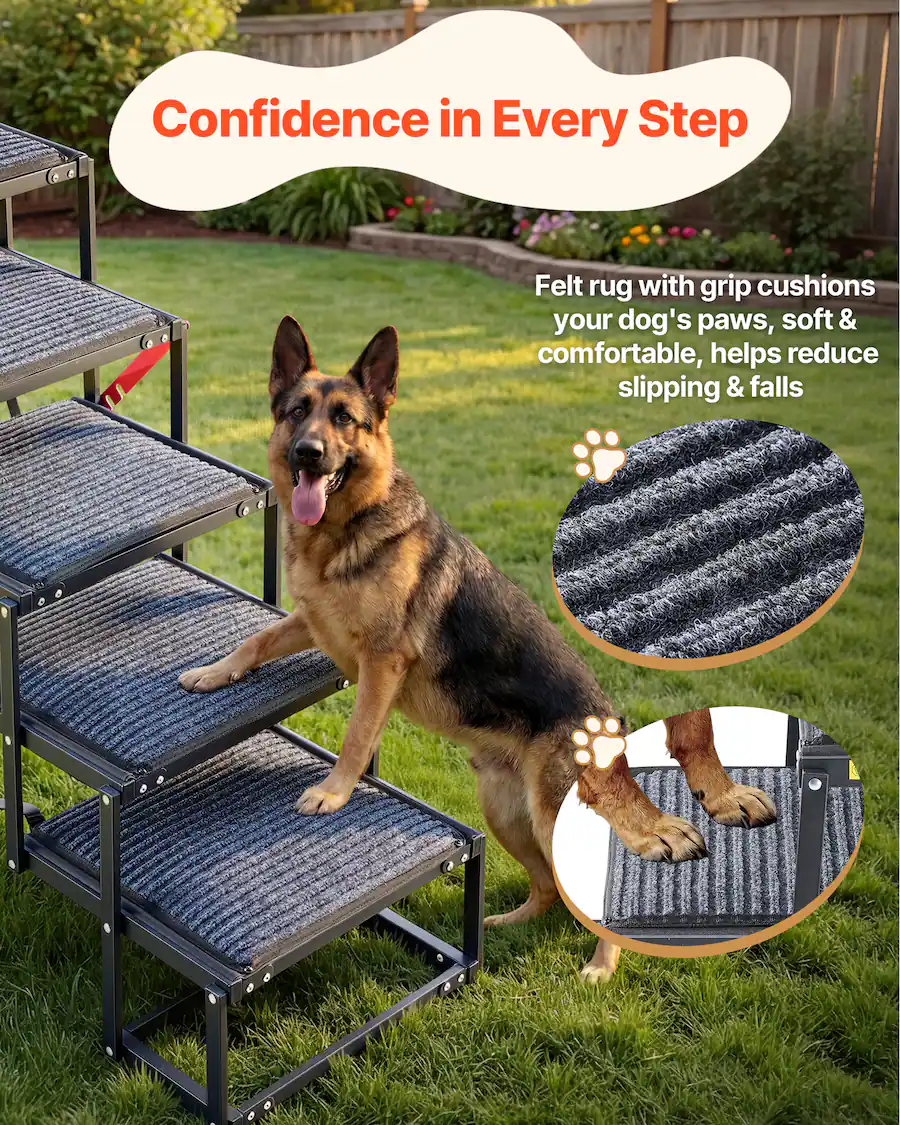 VEVOR Dog Stairs for Car, 5 Steps Extra Wide Foldable Dog Ramp for ...