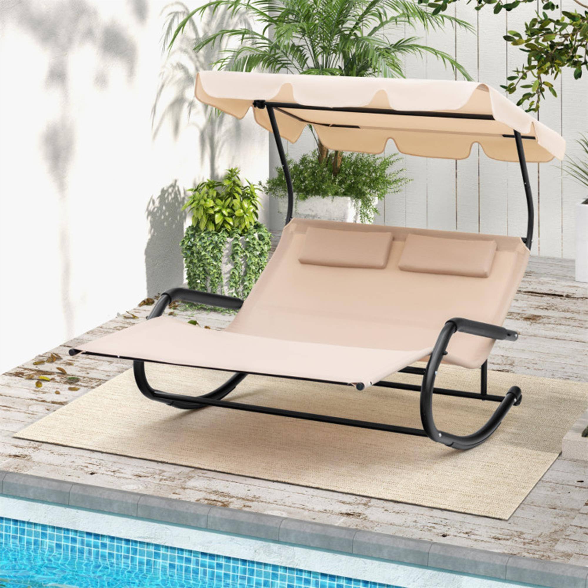 Alt View 3. Boyel Living - Beige Rocking 2-person Chaise Lounge Chair with Adjustable Canopy 78.0-in W x 55.0-in H x 85.0-in D - Beige.