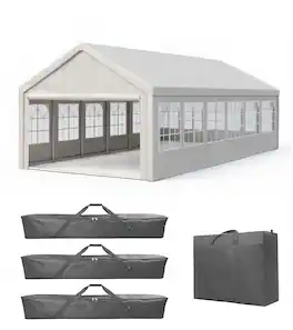 Mondawe - 20x40 FT Carport Car Canopy Party Tent with 4 Storage Bags & Removable Sidewalls - White