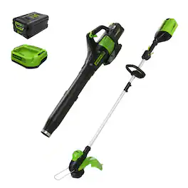 Greenworks - 60V 13" String Trimmer, 140 MPH 540 CFM Leaf Blower Combo + 4Ah Battery & Charger 1303302 - Green