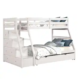 Manhattan Lane - Ellon Twin over Full Bunk Bed, Solid Wood, Storage Drawers - White