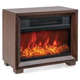 Costway - 13" Electric Fireplace Heater with Realistic Flame Effect Overheat Protection - Brown