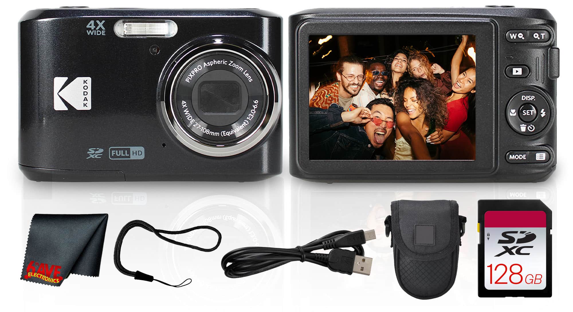 Kodak - PIXPRO FZ45 Digital Camera (Black) (FZ45BK) + 128GB Card + Camera Case + Cleaning Cloth