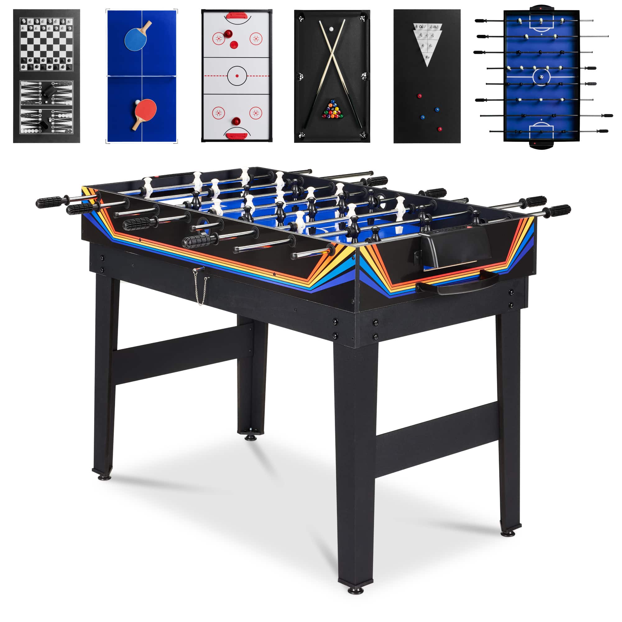 Best Choice Products - 2x4ft 10-in-1 Combo Game Table Set w/ Hockey, Foosball, Pool, Shuffleboard, Ping Pong - Blue/Black - Blue / Black Arcade