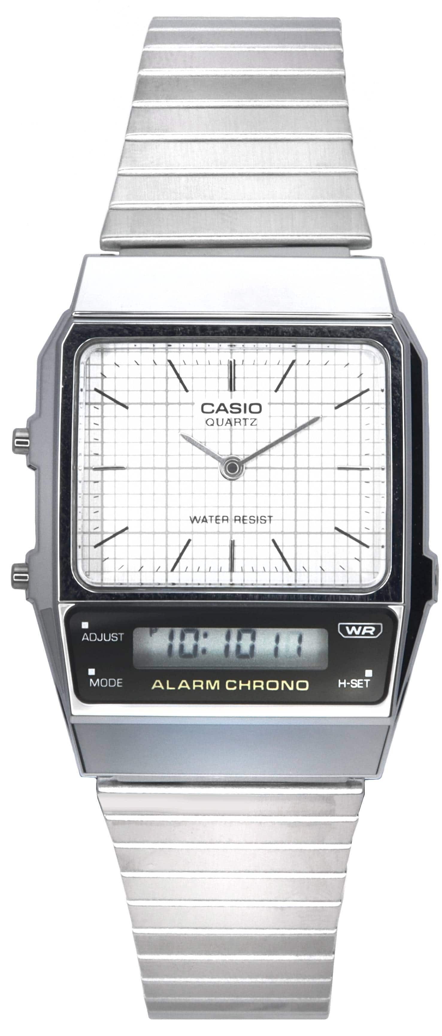Casio - Vintage Analog Digital Quartz AQ-800E-7A White Dial Unisex Watch - Silver