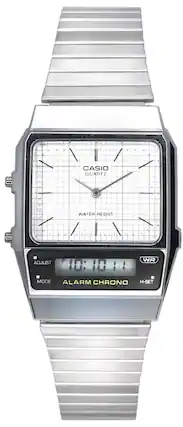 Casio Quartz
Water Resist
WR
Adjust
Mode
Alarm Chrono
H-Set
10:10 11