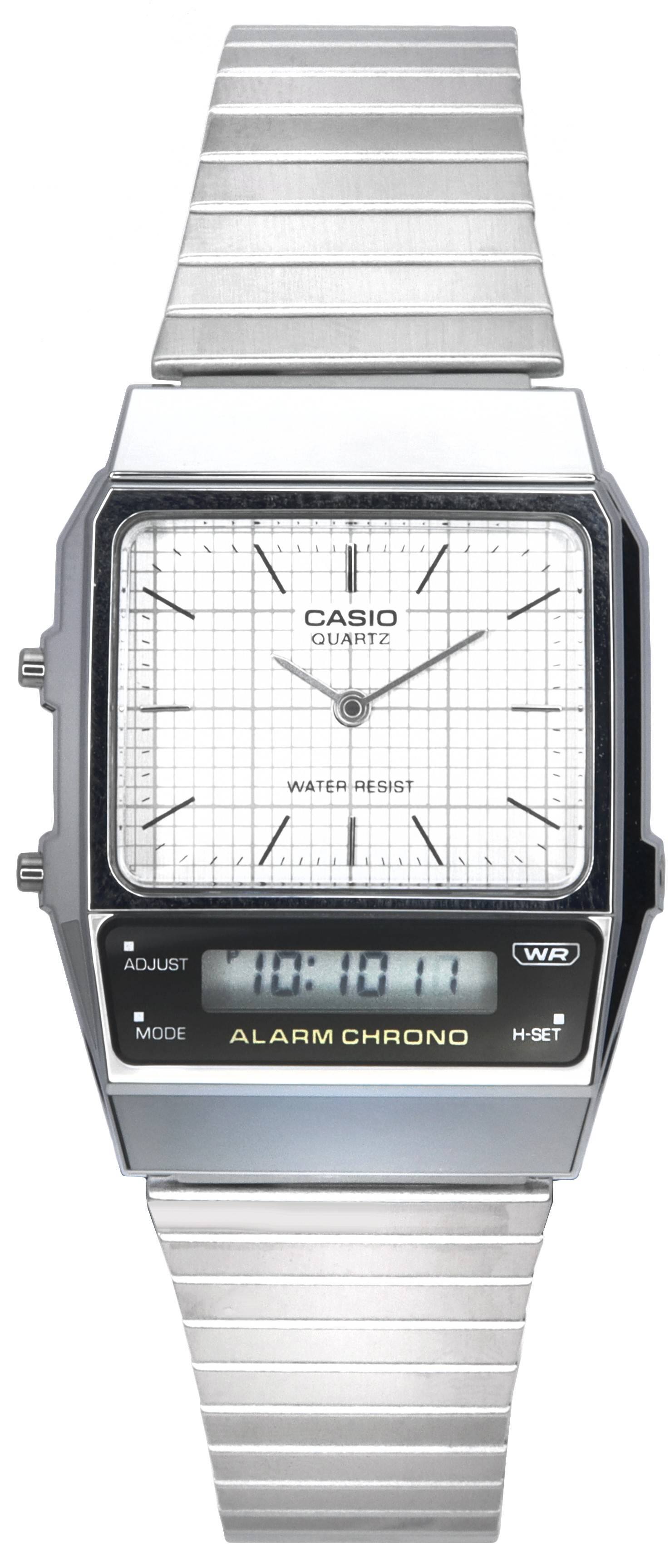 Casio Quartz  
Water Resist  
WR  
Adjust  
Mode  
Alarm Chrono  
H-Set  
10:10 11