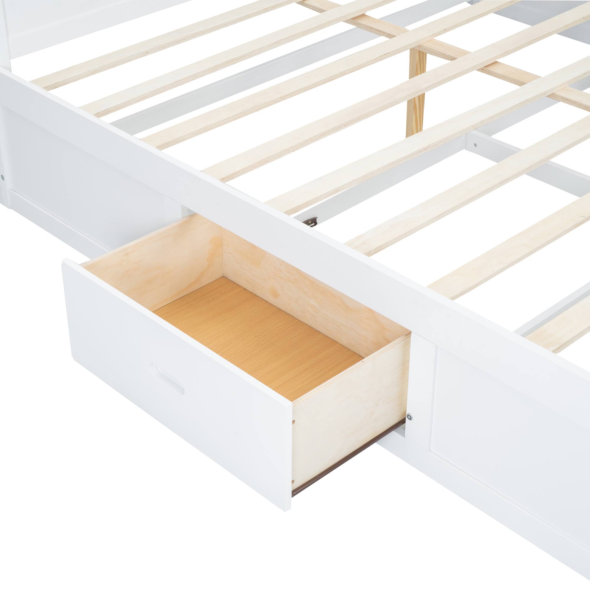 Alt View 5. Tiramisubest - King Size Wood Platform Bed with Multi-storage Headboard, USB and Drawers, White - White.
