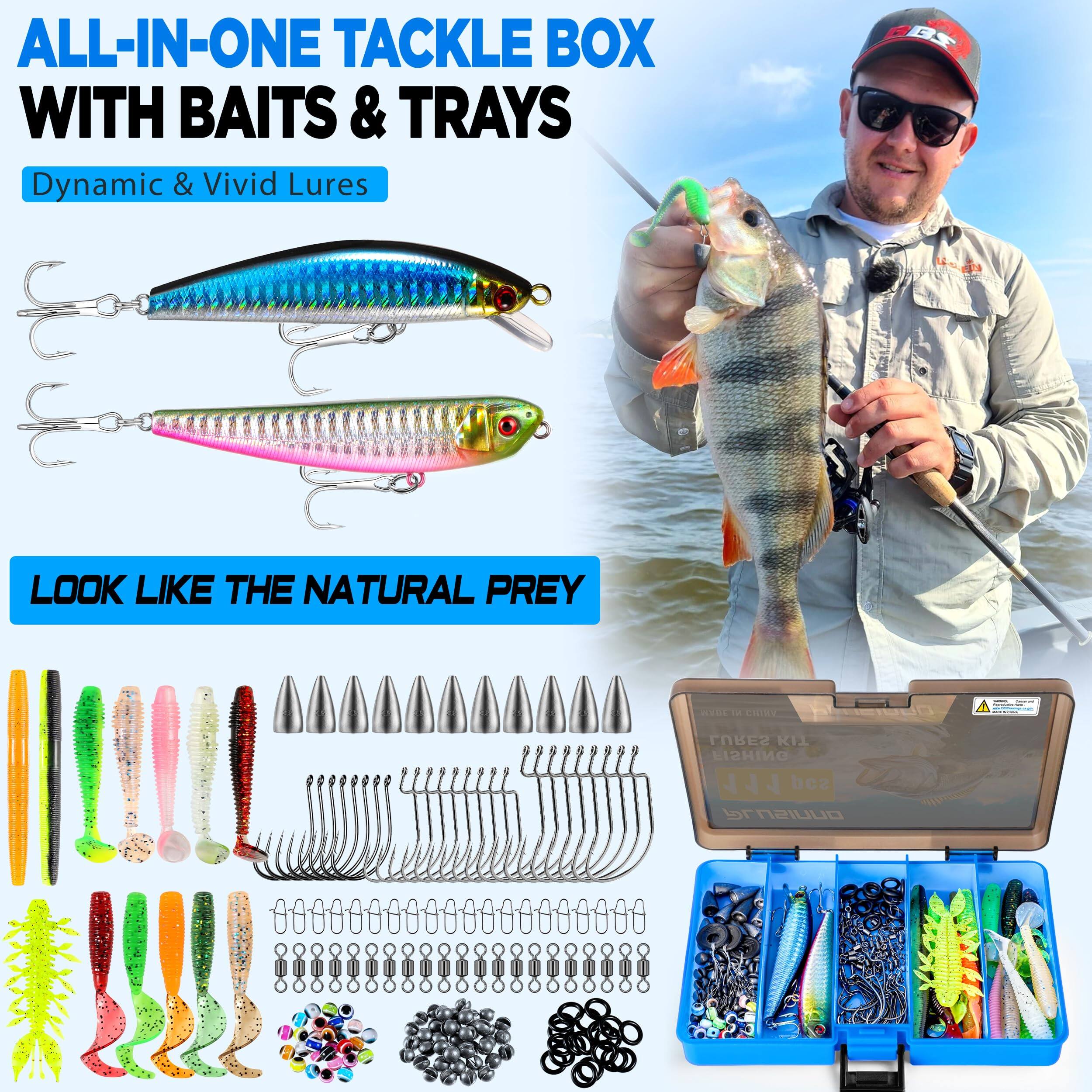 ALL-IN-ONE TACKLE BOX WITH BAITS & TRAYS  
Dynamic & Vivid Lures  
LOOK LIKE THE NATURAL PREY