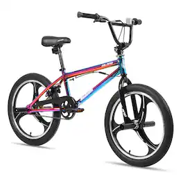 HILAND - 20 Inch 3 Spoke Kids BMX Bike for Boys Girls Ages 5-12, 360 Degree Rotor Freestyle, 4 Pegs BMX Bicycle - Rainbow