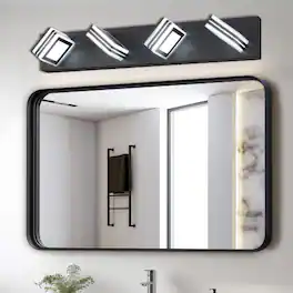 LUCKY ONE - 26in Wall Mount LED Vanity Light, 4-Light Fixture with Square Acrylic Shades for Bathroom - Black
