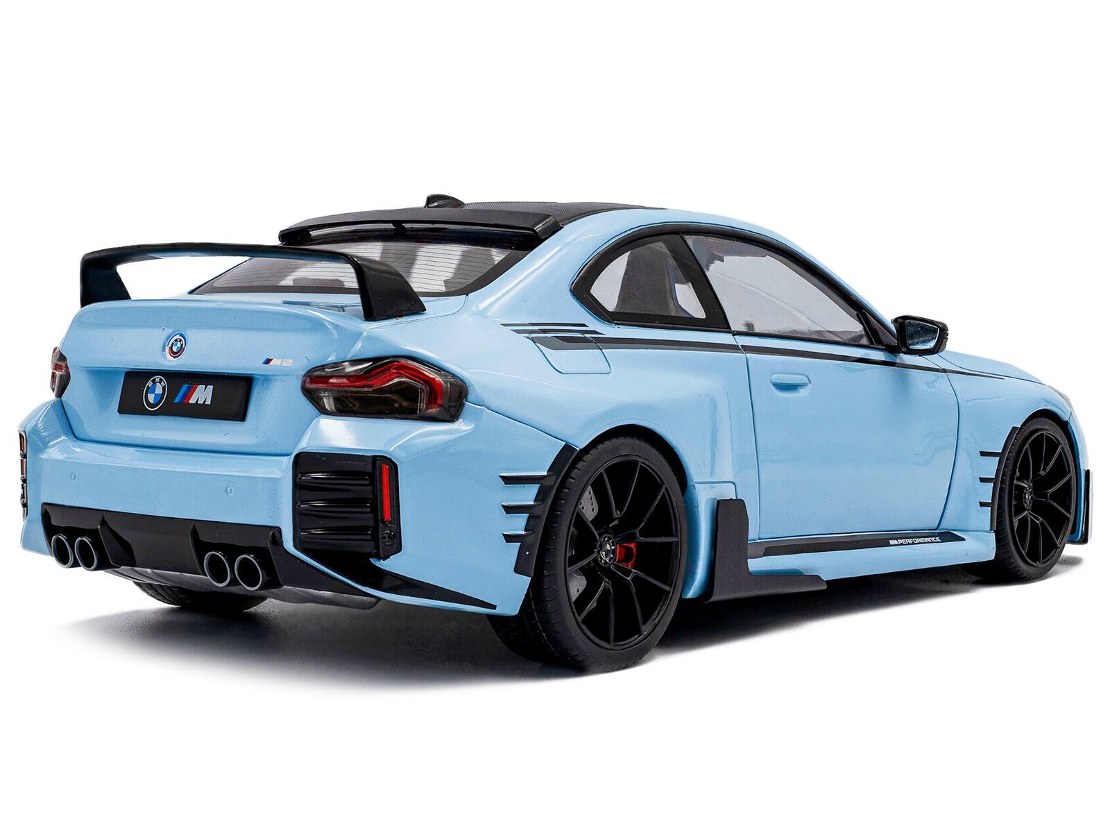 Alt View 3. Solido - 2024 BMW M2 Performance Parts Zandvoort Blue with Carbon Top and Black Stripes 1/18 Diecast Model Car by Solido.