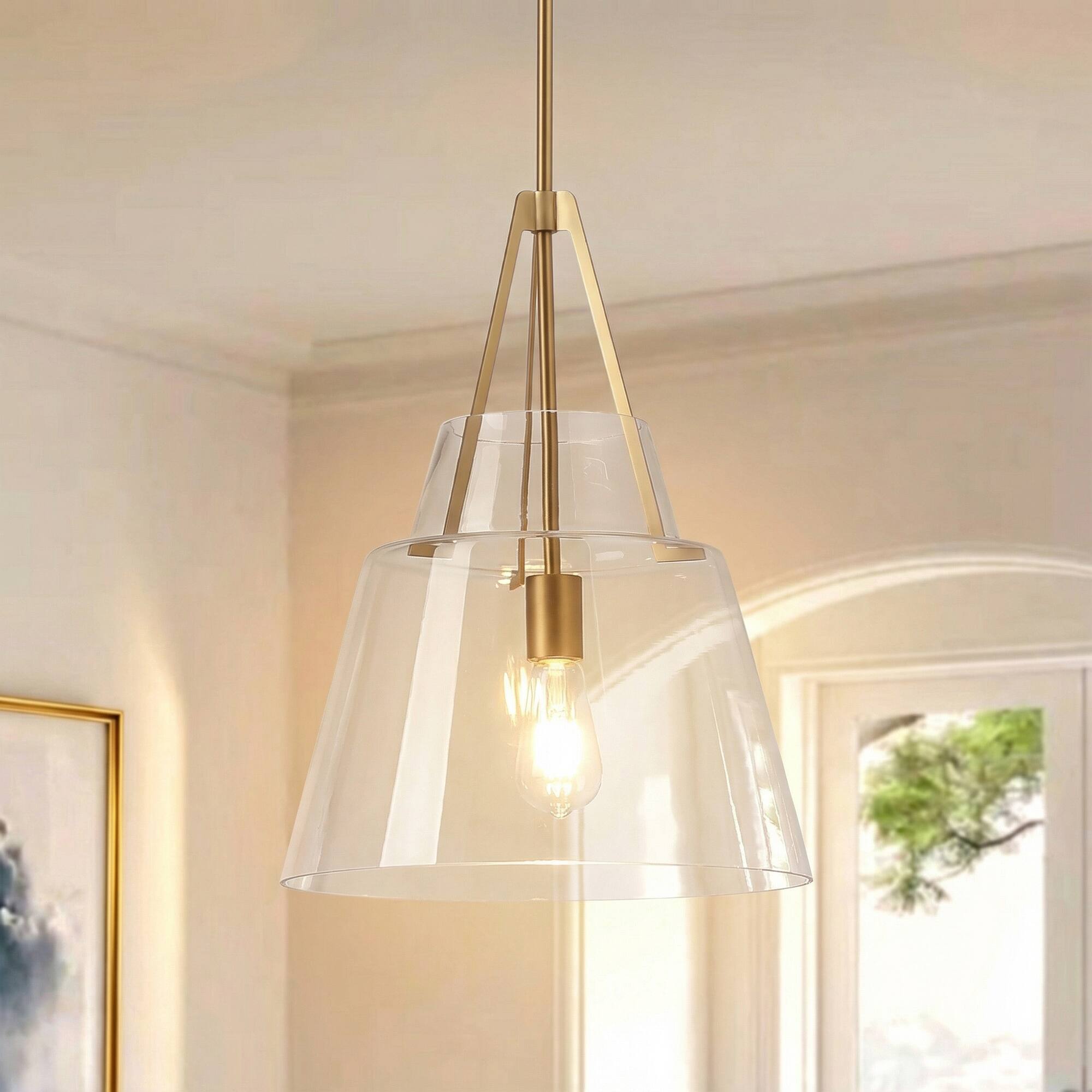 Alt View 2. Parrot Uncle - Modern Brass Cone Clear Glass Shade Pendant Light.