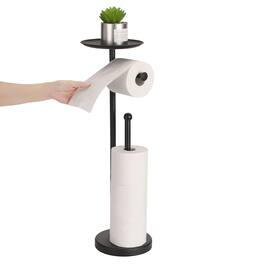Dazzed Corner - Freestanding Toilet Paper Holder Stand with Phone Shelf, Stainless Steel - Black