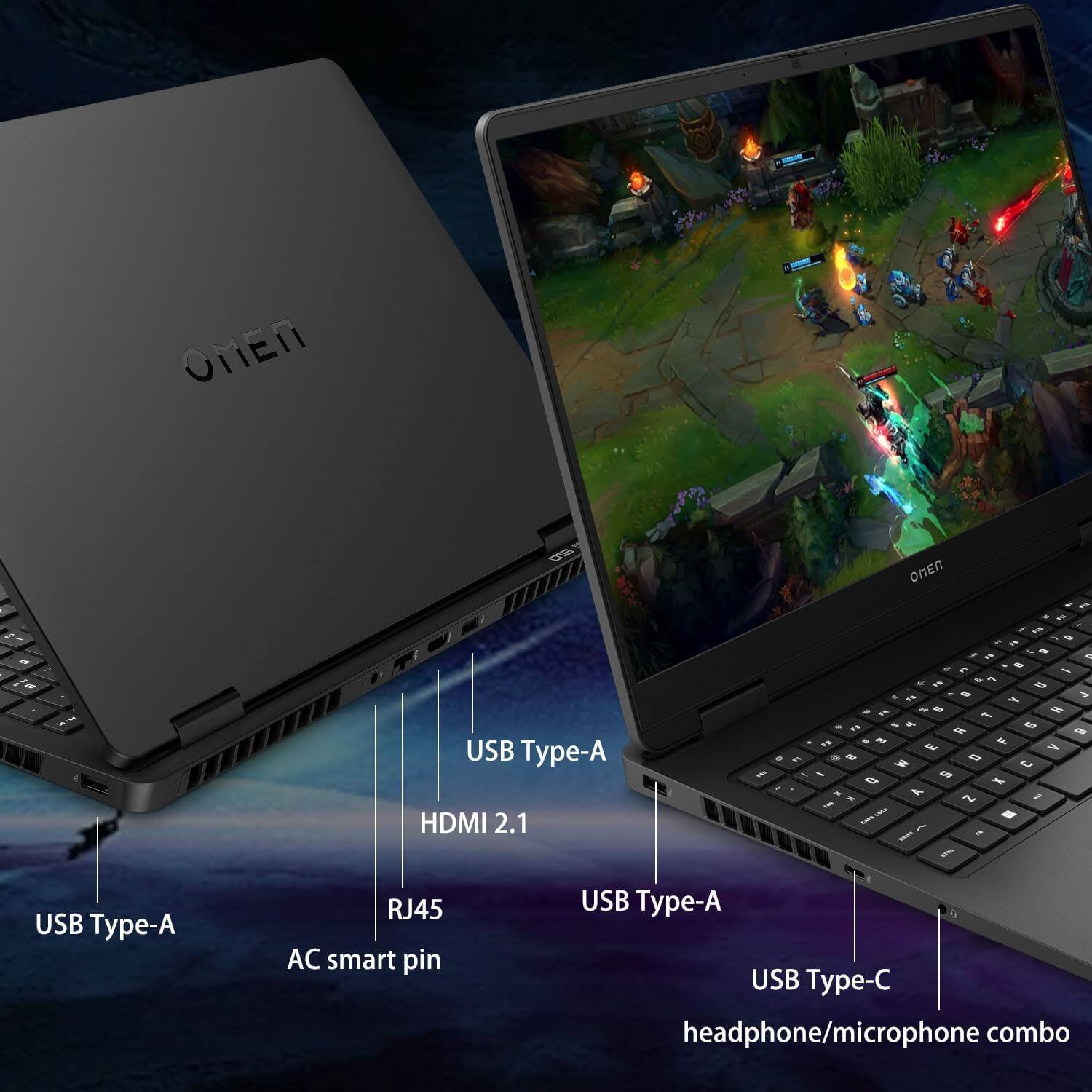 OMEN - USB Type-A HDMI 2.1 - OMEN - USB Type-A RJ45 AC smart pin USB Type-A USB Type-C headphone/microphone combo