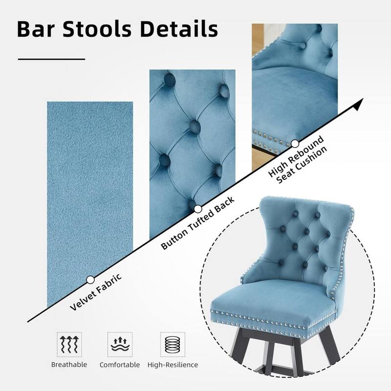 Bar Stools Details  
- Velvet Fabric  
- Button Tufted Back  
- High Rebound Seat Cushion  
- Breathable  
- Comfortable  
- High-Resilience