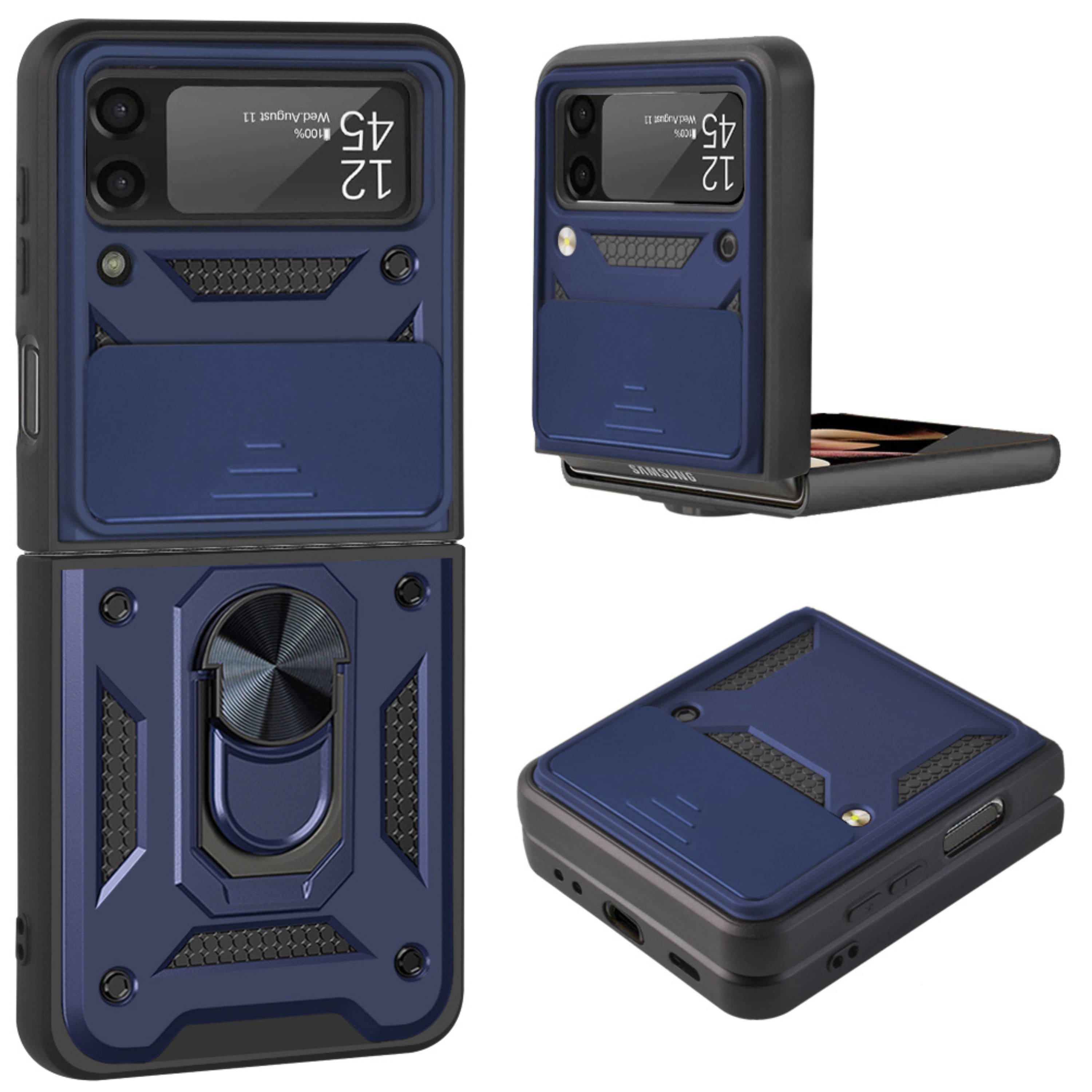 Kitcheniva - Hybrid Camera Push Ring Stand Case For Samsung Galaxy Z Flip 6 - Blue