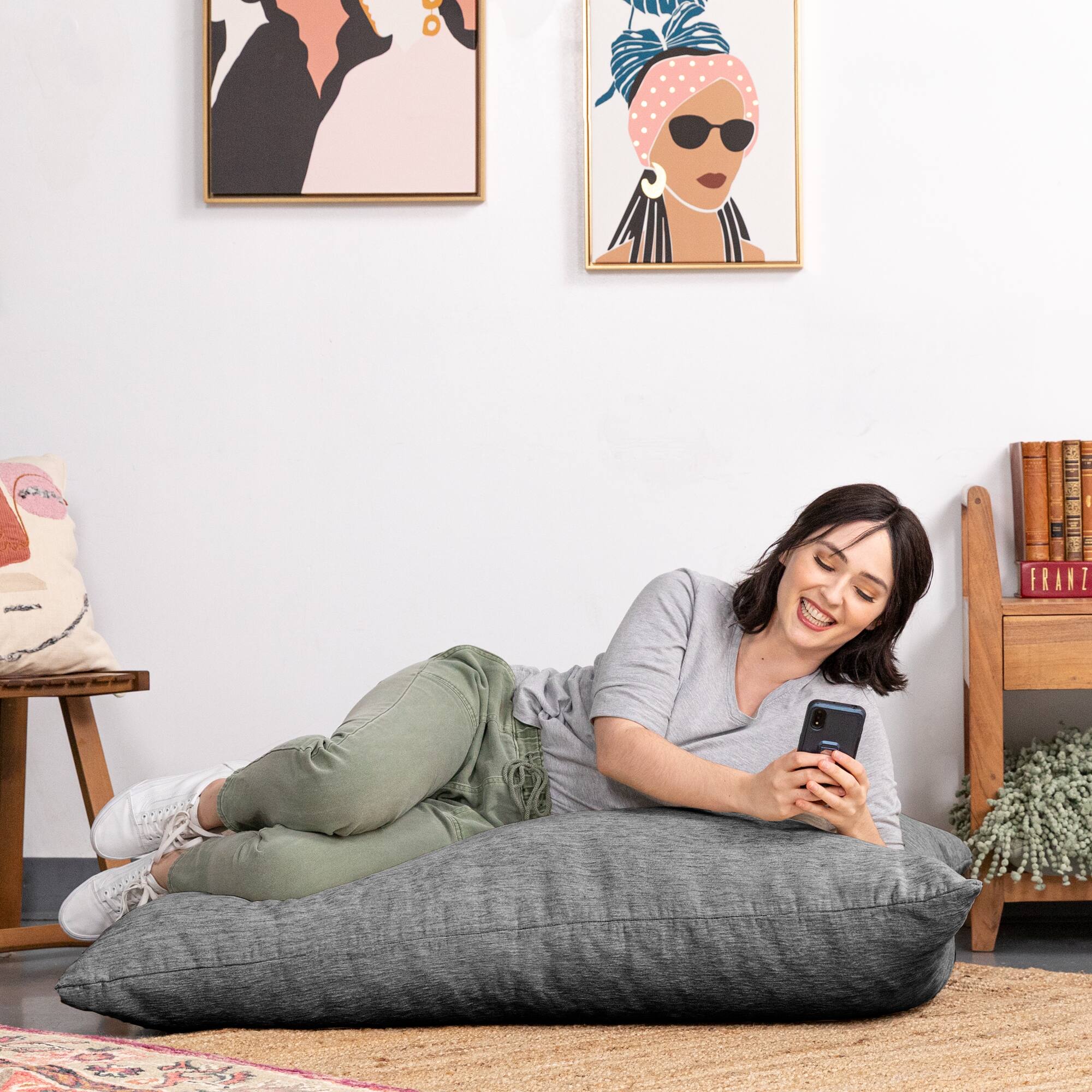 Back. Jaxx - Jaxx Pillow Saxx 3.5 Foot Giant Décor Floor Pillow, Premium Chenille Cover, Grey - Grey.