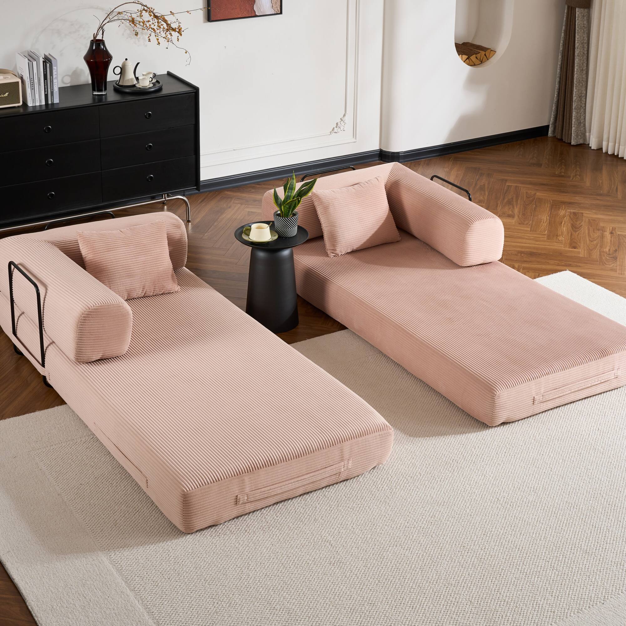 Alt View 6. GOODSILO - Convertible Sleeper Sofa in Cylindroy Fabric | Features a Cylindrical Pillow & Space-Saving Foldable Design - Pink.