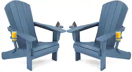 SERWALL - Adirondack Chairs Set of 2 with Cup Holders,Composite Adirondack Chairs,HDPE Outdoor Chairs - Blue