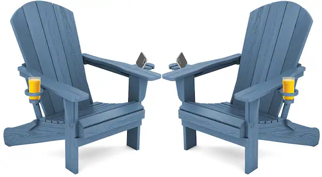 Front. SERWALL - Adirondack Chairs Set of 2 with Cup Holders,Composite Adirondack Chairs,HDPE Outdoor Chairs - Blue.