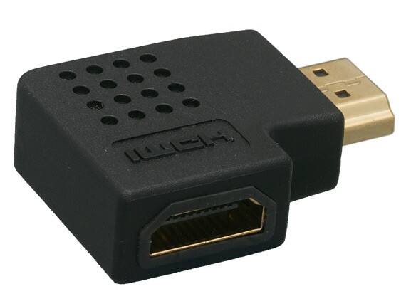 Angle. Cable Leader - HDMI Male to Female Port Saver, 90-Degree Vertical Flat, Type A 19-Pin - Black.