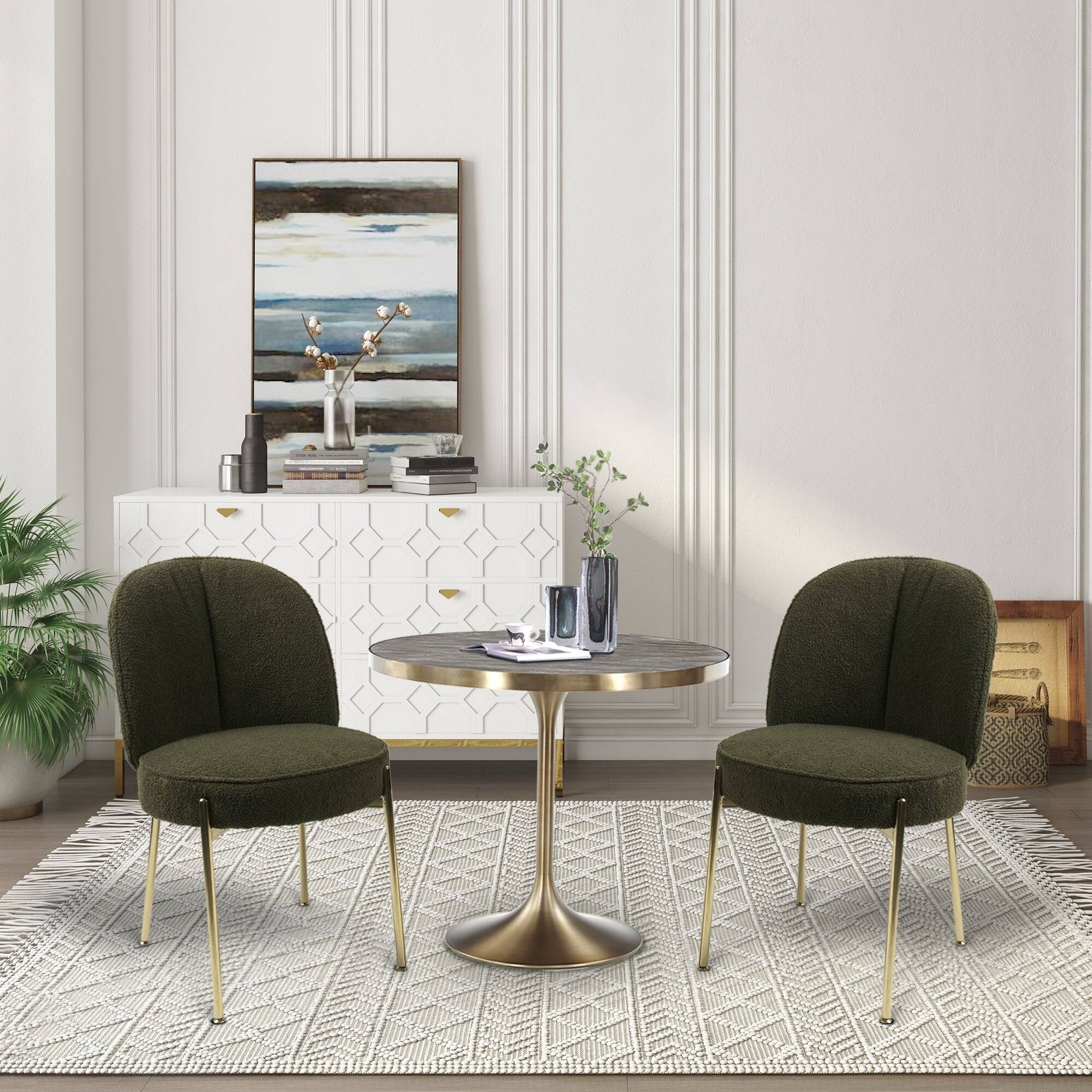 Alt View 2. Boyel Living - Teddy Fabric Dinning Chair in Army Green with Adjustable Foot Nails (Set of 2) - Green.