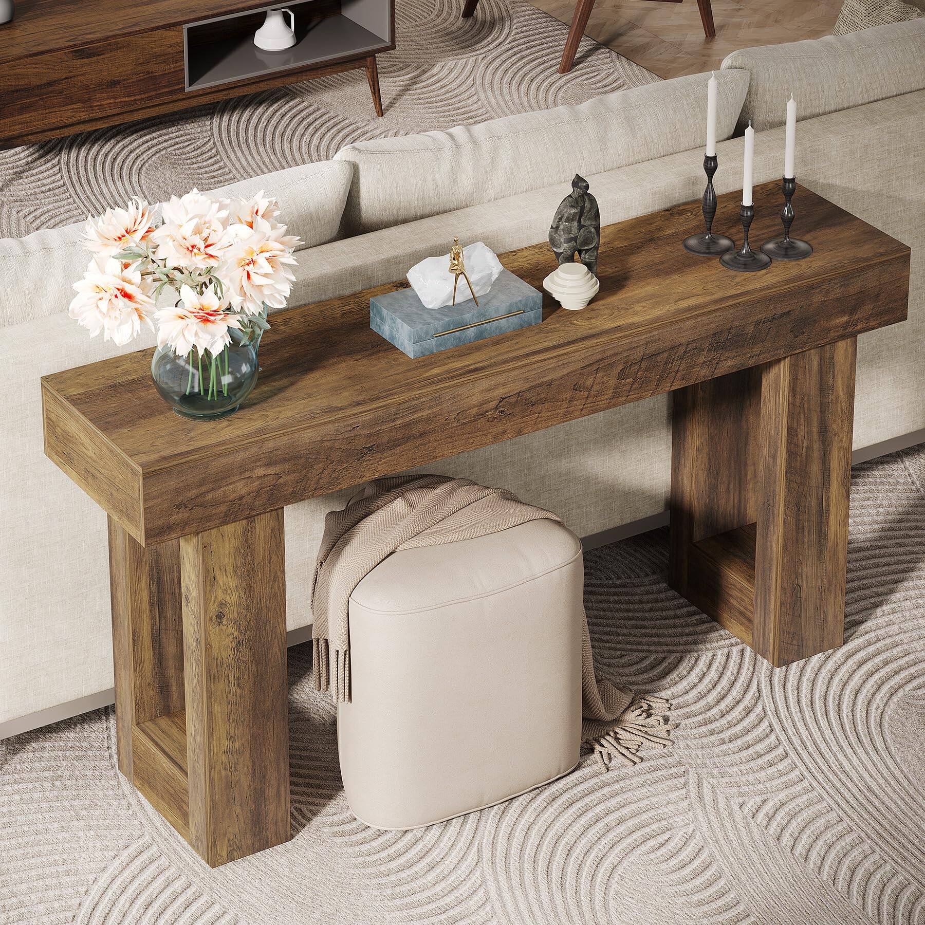 Alt View 1. Tribesigns - 63-Inch Long Console Table, Wooden Rectangular Sofa Table Behind The Couch, Farmhouse Entryway Table for Entrance, Hallw - Dark Walnut (63").