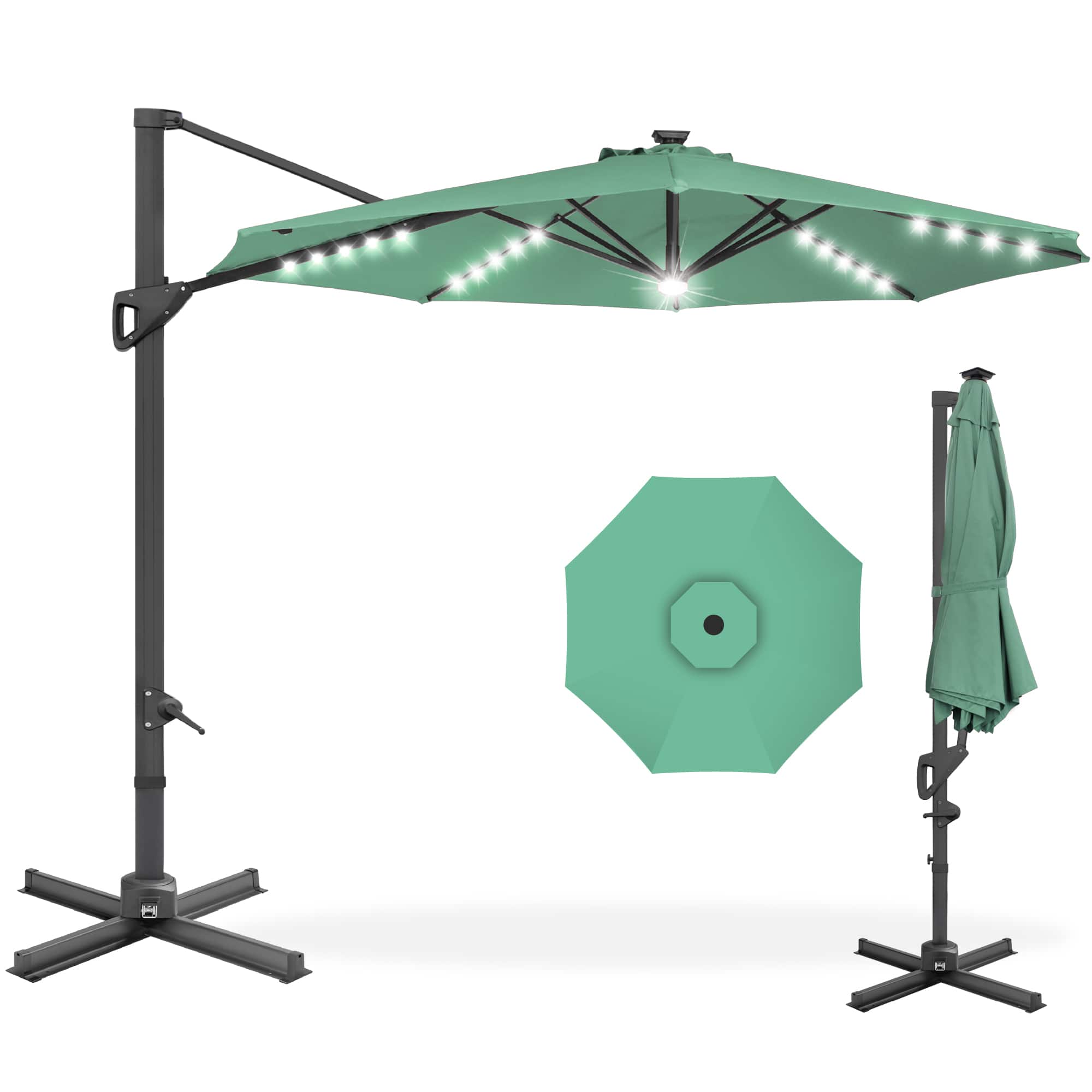 Front. Best Choice Products - Best Choice Products 10ft 360-Degree Solar LED Lit Cantilever Patio Umbrella, Outdoor Hanging Shade - Seaglass - Seaglass.