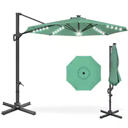 Best Choice Products - 10ft 360-Degree Solar LED Lit Cantilever Patio Umbrella, Outdoor Hanging Shade - Seaglass