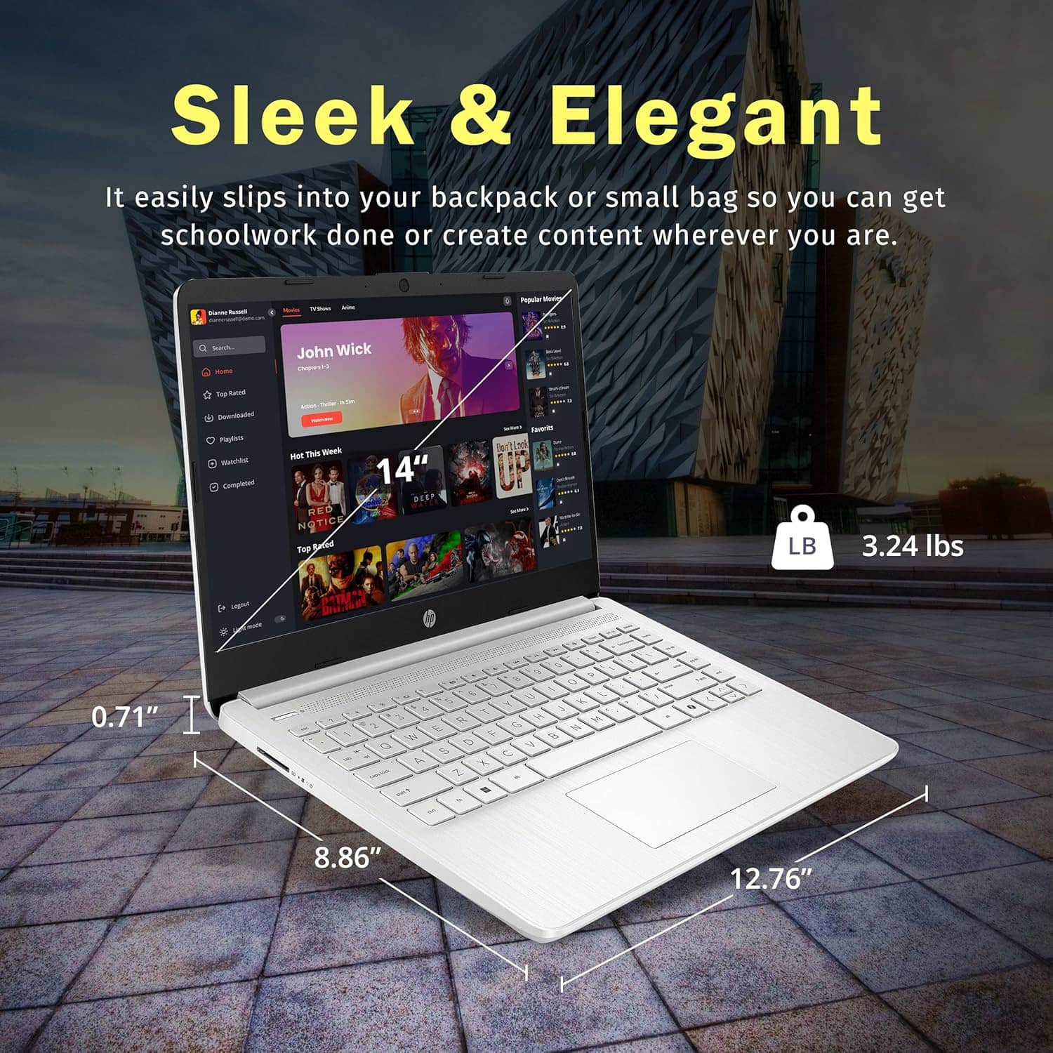 Sleek & Elegant
It easily slips into your backpack or small bag so you can get schoolwork done or create content wherever you are.
- 14" DEEP BED
- 0.71"
- 8.86"
- 12.76"
- 3.24 lbs