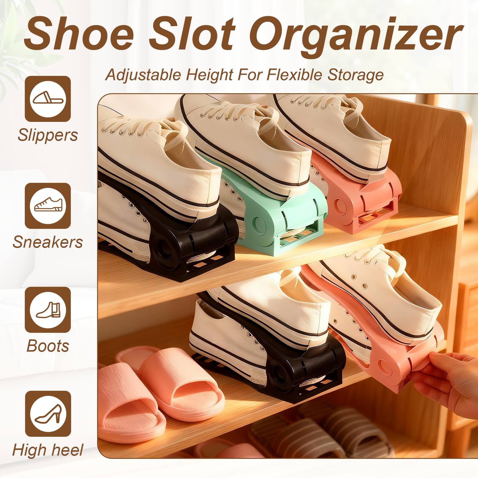 Shoe Slot Organizer Adjustable Height For Flexible Storage Slippers Sneakers Boots High heel