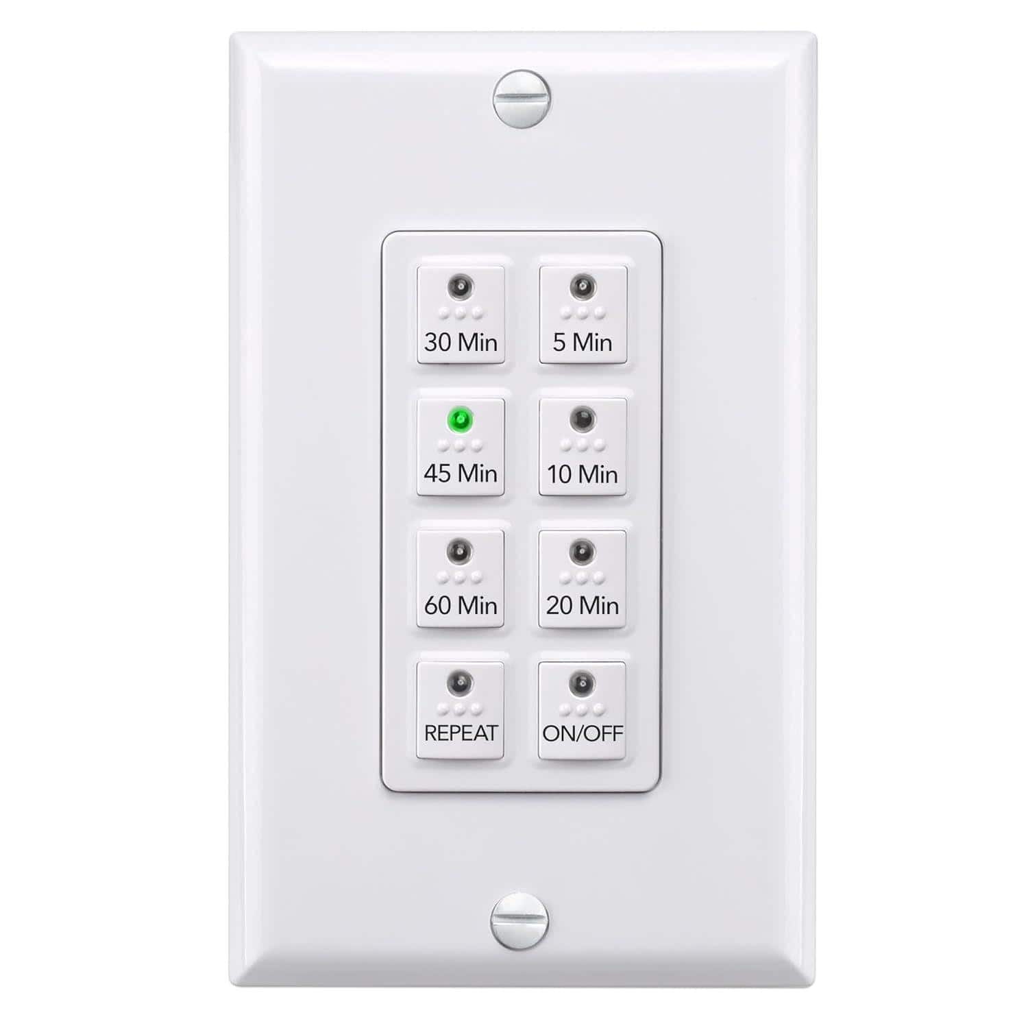 BN-LINK - Countdown Digital Wall Timer Switch for Exhaust Fan, Push Button, Neutral Required, Wall Plate - White