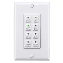 BN-LINK - Countdown Digital Wall Timer Switch for Exhaust Fan, Push Button, Neutral Required, Wall Plate - White