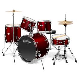 Ashthorpe - Adult Drum Set with Remo Heads and Brass Cymbals (Set of 5) - Red