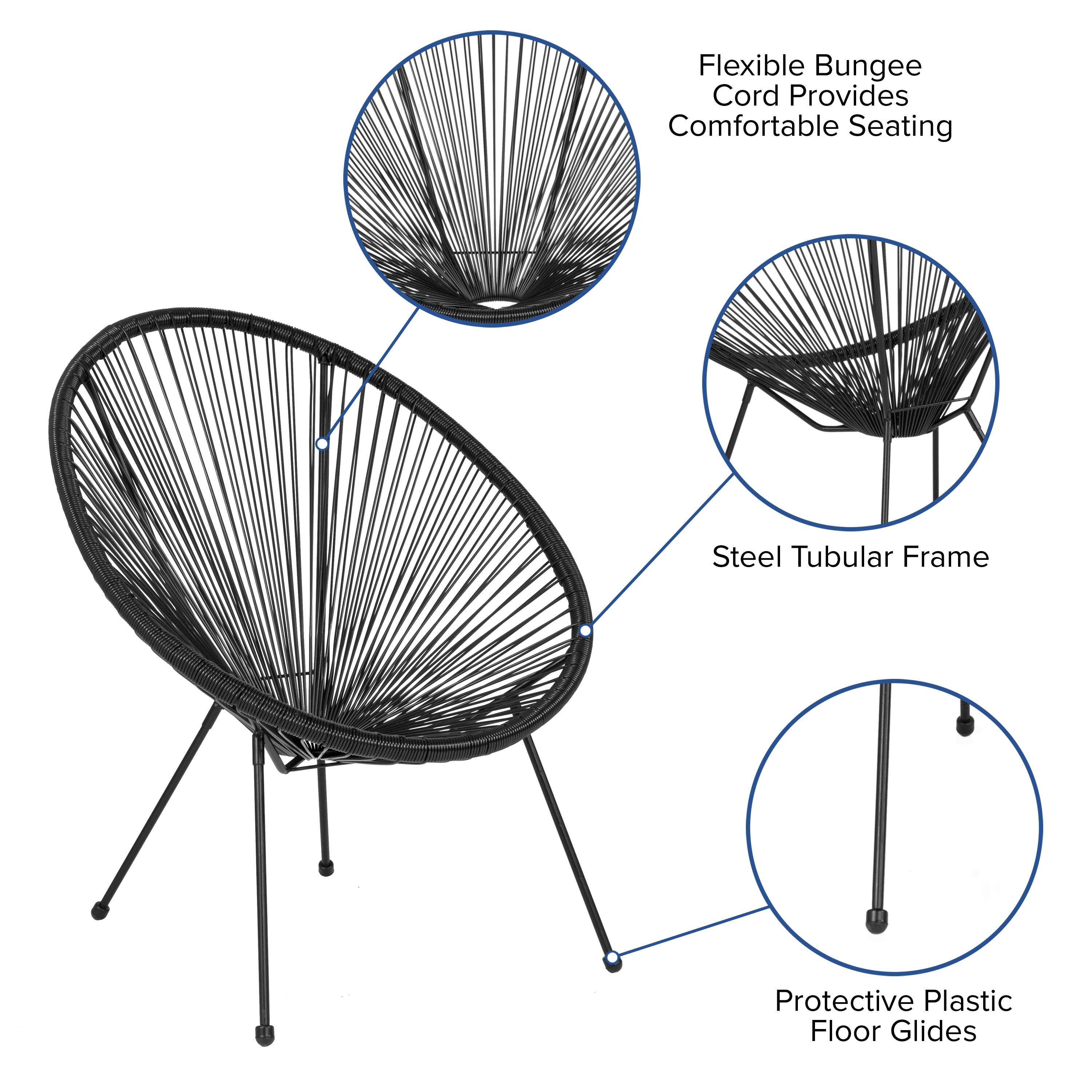 Flexible Bungee Cord Provides Comfortable Seating  
Steel Tubular Frame  
Protective Plastic Floor Glides